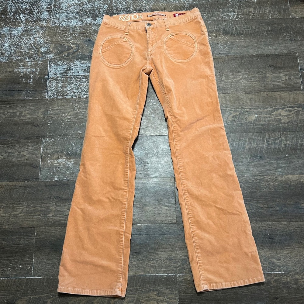 Honee Women Apricot Orange Corduroy Flare‎ Pants Low Rise Size 9/10 Y2K Retro